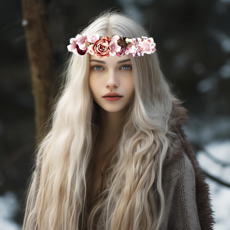 Vivivalue Fairy Flower Crown Woodland Headband Forest Elf Headpiece for Wedding Bridal Shower Renaissance Halloween Cosplay Maternity Shoot - Image 2
